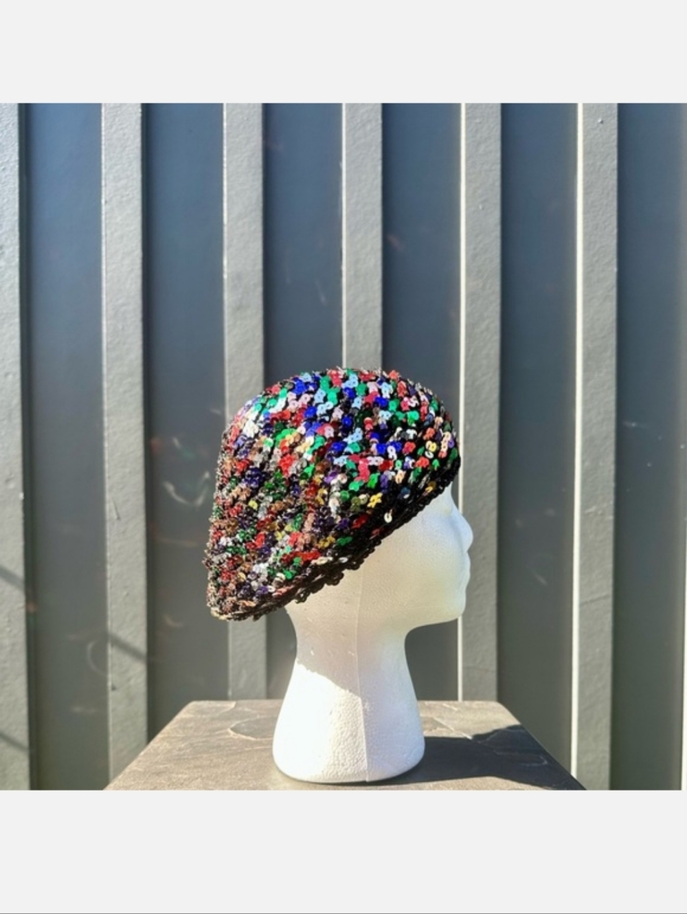 Vintage 1980s Multicolor Sequin Beret